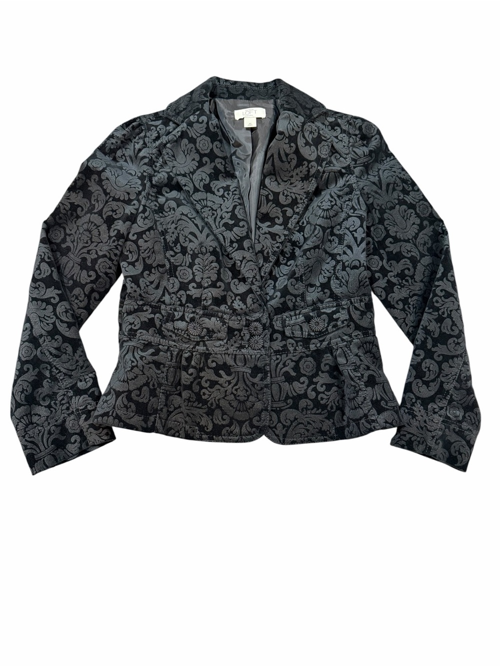 Ann Taylor LOFT Petites Black Damask Velvet Burnout Blazer‎ Jacket 4P